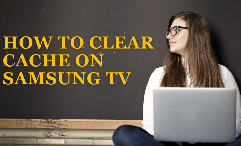 A person using a remote control to navigate the settings on a Samsung TV. On the screen, there are clear instructions for clearing cache, providing a helpful guide for TV maintenance
