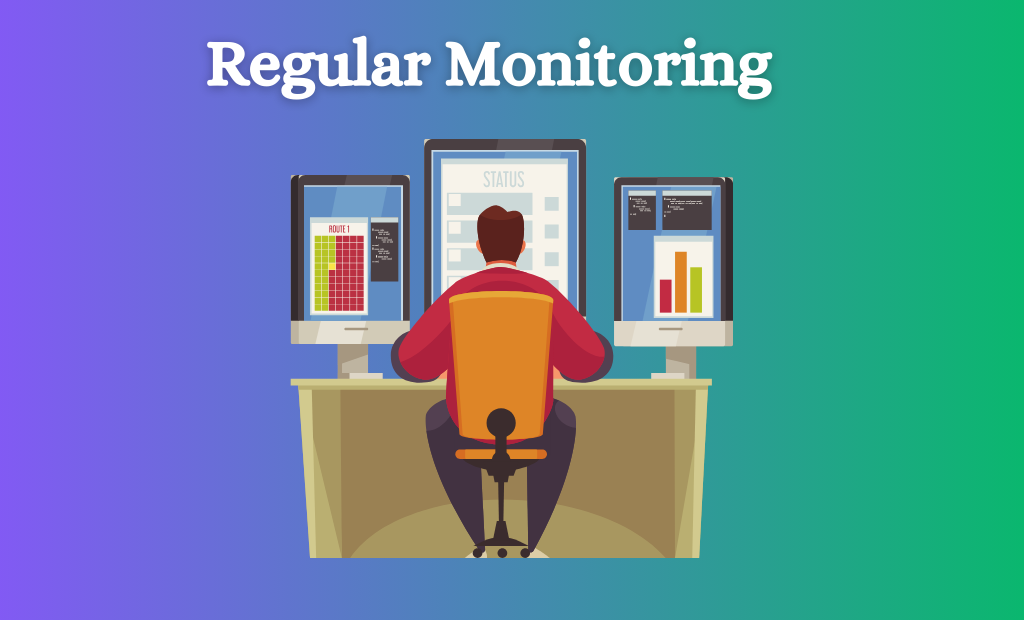 An image or graphic representing the concept of regular monitoring, which may include charts, graphs, or visual data analysis, to track progress or performance over time